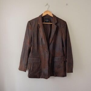 Insight Vegan/Faux Leather Distressed Brown Blazer Jacket